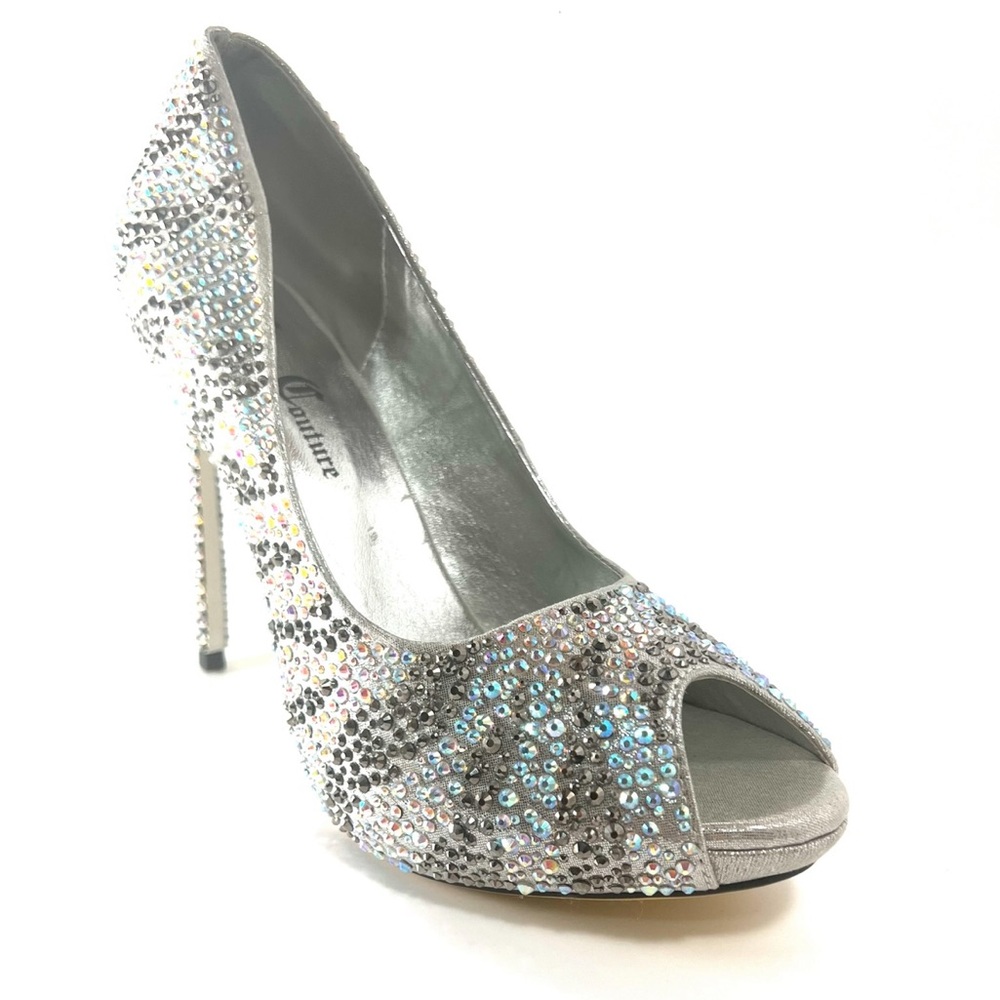 Dressy rhinestones silver shoes high heel open toe sizes 41(US-10)